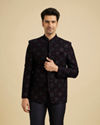 Navy Blue and Wine Jodhpuri Set with Chowkadi Motifs and Patra Work